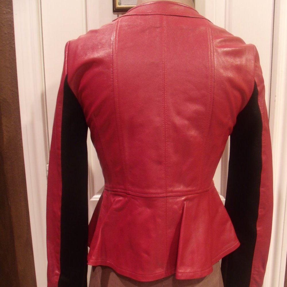 Nanette Lepore Red Leather Sugar Daddy Jacket - Picture 3 of 11
